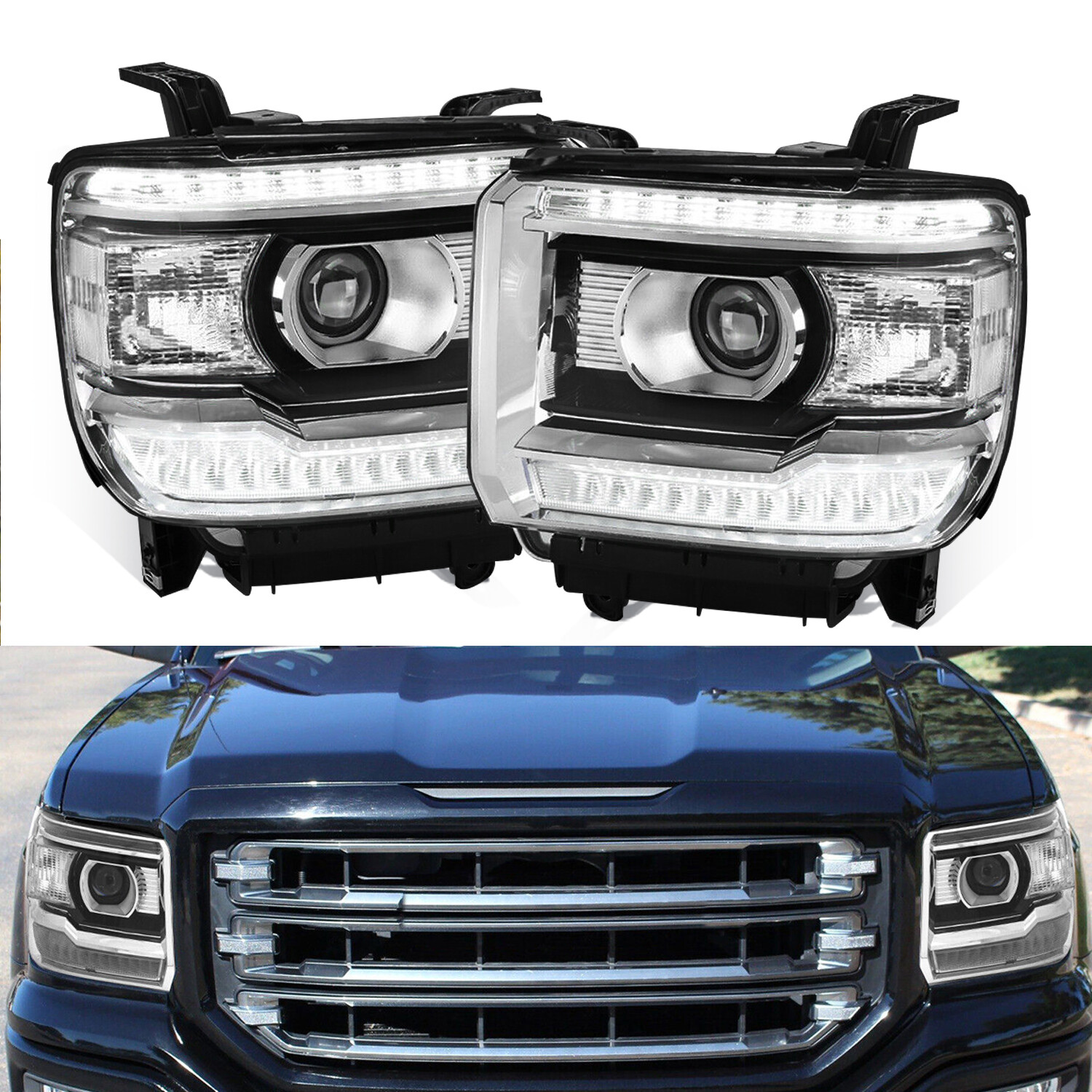 Nilight Conjunto De Faros Delanteros Compatible Con GMC Sierra 1500 2500hd 3500hd 3500hd 2014 2015 2016 2016 2017 2018 Base Negra Reflector Ambar - Foto 6