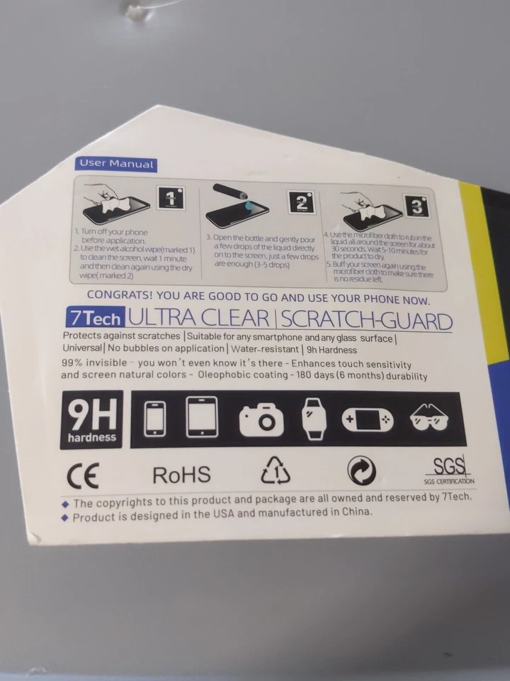 Liquid Cellphone Screen Protector Scratch Resistant 9H Hardness 7TECH No Bubbles - Image 2 of 4