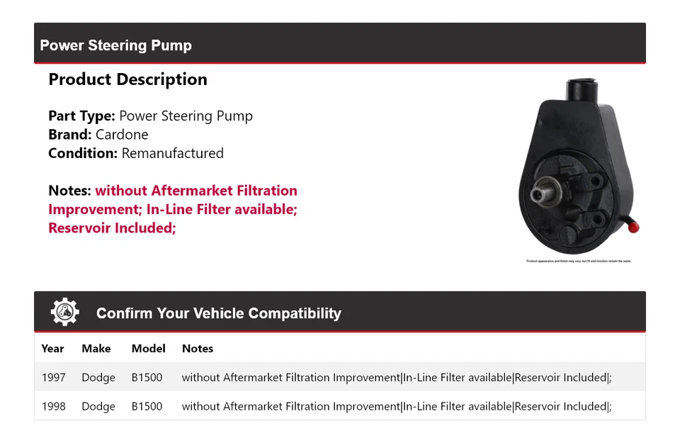 Bomba de dirección asistida Cardone para Dodge B1500 1997-1998 Foto 2 de 4