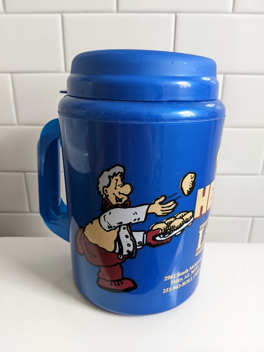 VTG 90s Head's Up Lambert's Cafe Home Of Thrower Rolls 64oz Travel