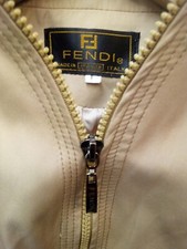 VTG FENDI Roma Full Zip Jacket Beige Women's Size Large Made In Italy Pre-owned