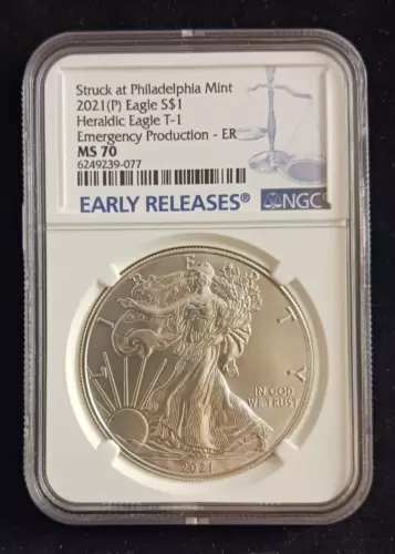 2021(P) Heraldic Eagle T-1 NGC MS 70 Emergency Production Silver Dollar