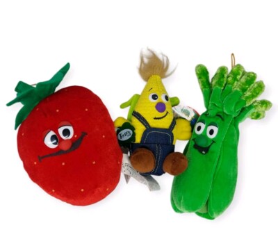 Veggie Fruit Plush Toy Lot Of 3 Strawberry Corn Asparagus 