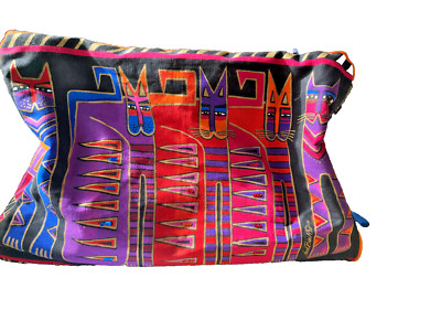 VTG Laurel Burch Eclectic Egyptian Cat CanvasDuffel/Travel XL Bright Colors Bead