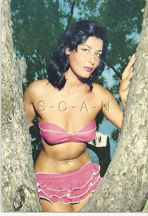 Original Vintage 1950s-60s Italian Risque Pinup PC- Pink Bikini 
