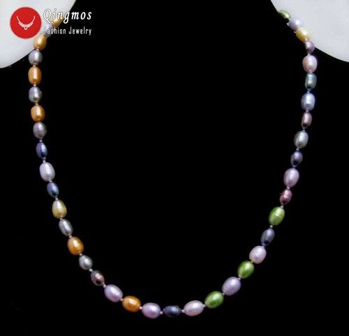 6-7mm Rice Natural Multicolor Pearl Necklace for Women Jewelry Chokers 17'' - 第 1/4 張圖片