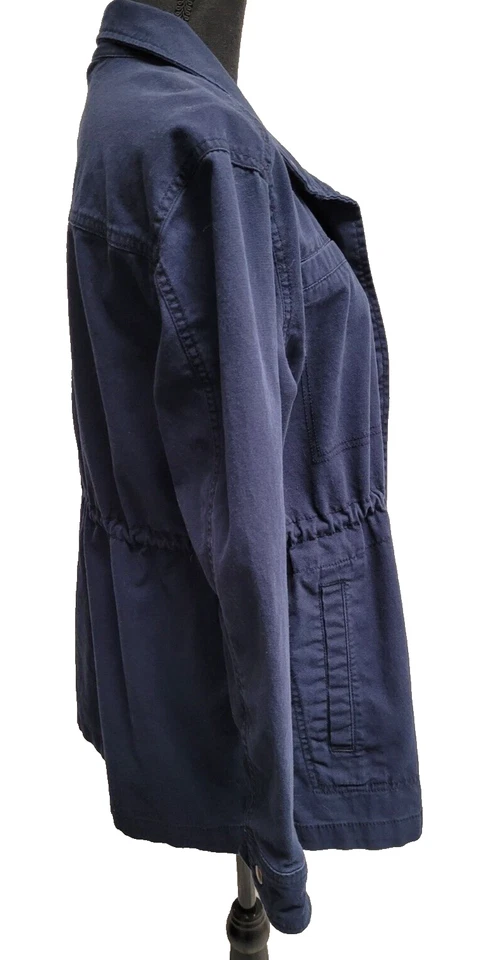 Jaqueta Old Navy (M) Azul Marinho Zíper Completo Cintura Amarrar Bolsos Manga Longa - Imagem 3 de 4