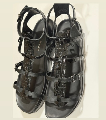 DONALD J. PLINER "FRITZ"~EC!!~BLACK PATENT LEATHER GLADIATOR WEDGE SANDALS 9m - Picture 7 of 7