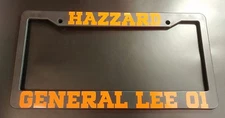 HAZZARD GENERAL LEE 01 orange text black frame License Plate Frame