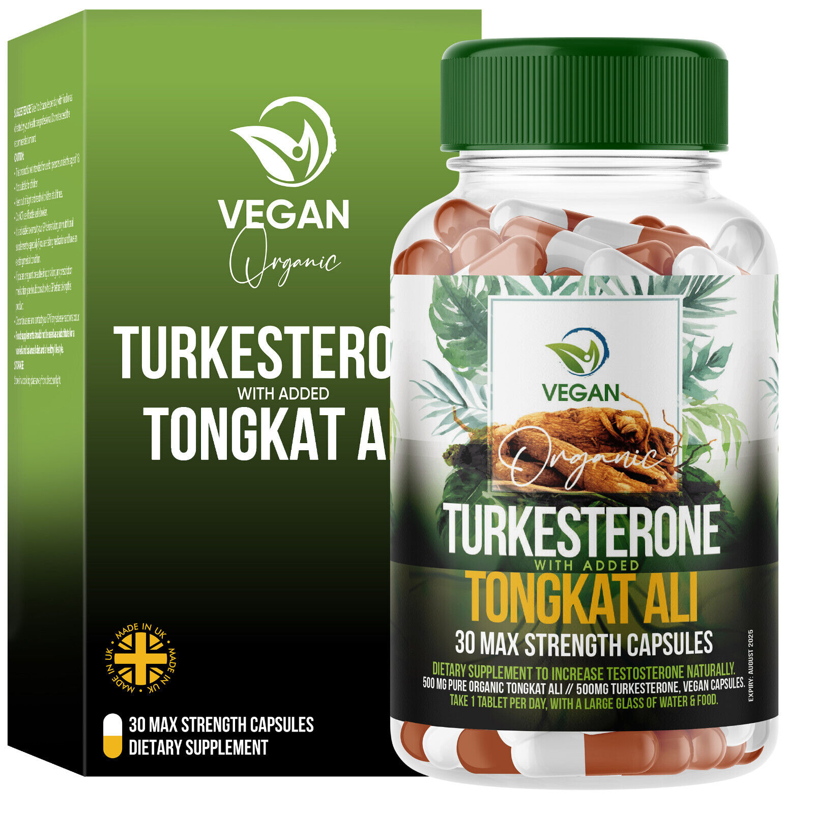 Organic Turkesterone AND Tong-Kat Ali, STRONG Test Booster - 100% Vegan Capsules