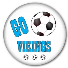 50 BUTTON PERSONALIZED SOCCER TEAM SCHOOL SUPPORT SAFETY PIN BACK MEASURES 3"