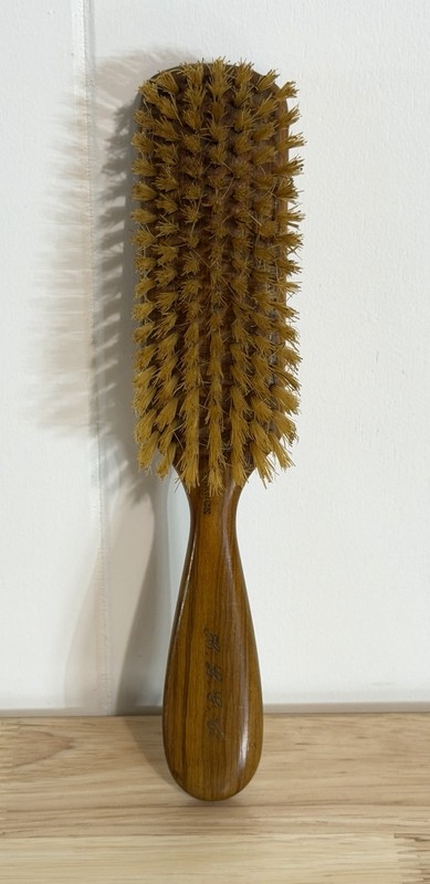 Antique Hair Brush Natural Bristles Wood Handle Signed France H.L.G Co
