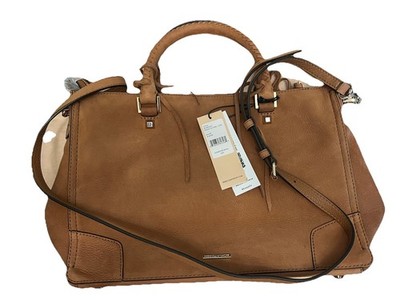 NWT Rebecca Minkoff Regan Satchel Suede Leather Tote Crossbody Bag Almond Tan