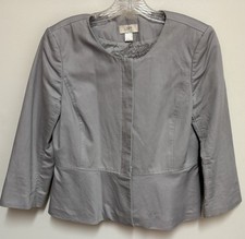 Ann Taylor Loft Gray Linen Blend Collarless Peplum Blazer Jacket 3/4 Sleeve SM