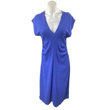 NEW Zara Women's Blue V-neck Ruched Sides Short Sleeve Midi A-Line Dress Size S