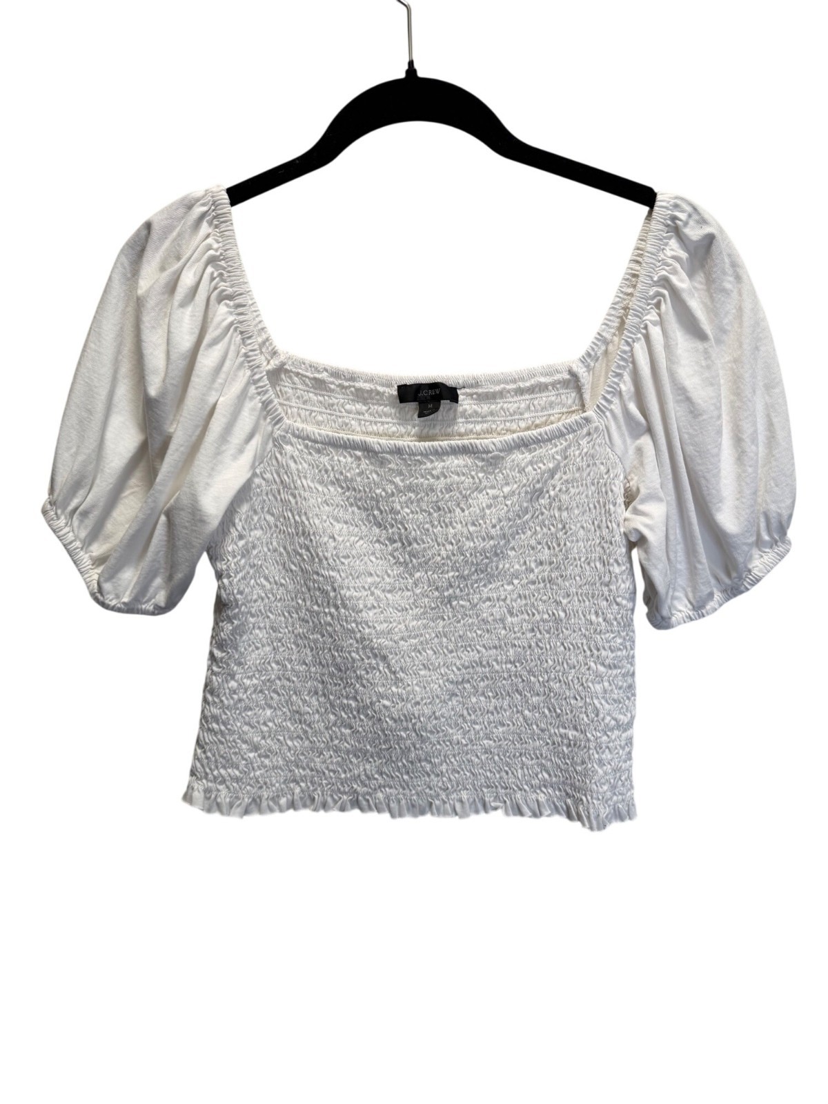 J.Crew Womens White Smocked Puff Sleeve Top Size M