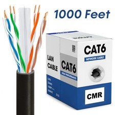Black 1000FT CAT6 Cable LAN Ethernet Cable Bulk Cat6 Cord 550MHz Network Wire