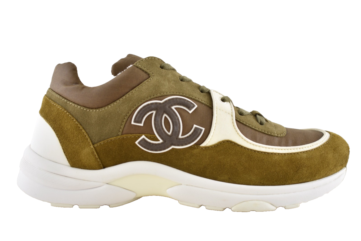 CHANEL Green, Cream & Black Knit Suede CC Runner Sneakers . No Box Or Dust bag . Chanel Knit Suede Fabric Womens CC Sneakers 41 Green Dark  main image 3