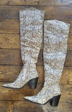 Snake Print Knee High Boots –UK 6 – Faux Leather – Block Heel – Great Condition