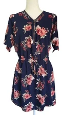 J For Justify Dress Nany Blue Pink & White Flowers  Zip Top Size XL...