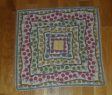 Vintage Blue Pink Green Yellow Whimsical Floral Hankie Handkerchief Scarf 17"