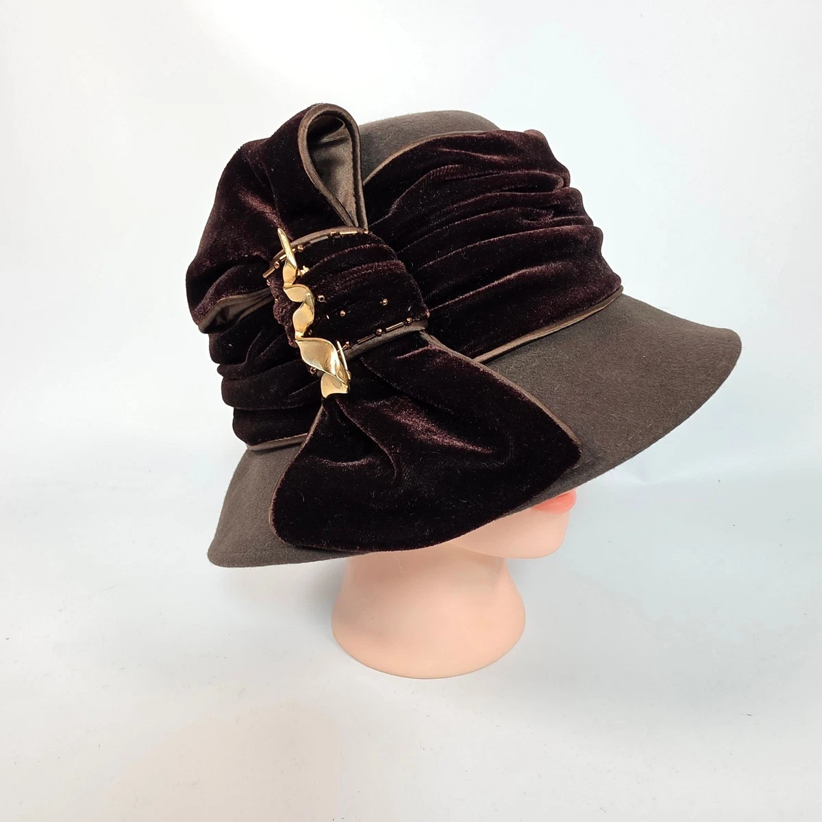 Vintage Elegant Brown Velvet Women\'s Hat 1940s Brown Velvet Tall Hat by Fashion Guild | Command Attention main image 3