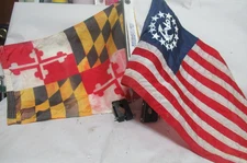 Pair Boat CLAMP ON Flag Pole 15" WITH FLAGS MARYLAND & USA 11"X18" Rail Mount