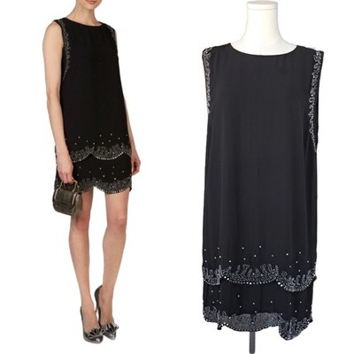 TED BAKER Black Maree Embellished Chiffon Party Dress Size 12 Gatsby Flapper