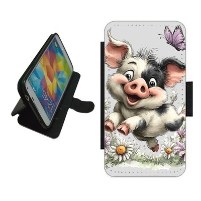 Pig Jump Handyhülle Wallet Flip Cover für iPhone Samsung süß Spaß Ferkel SCHWEIN2