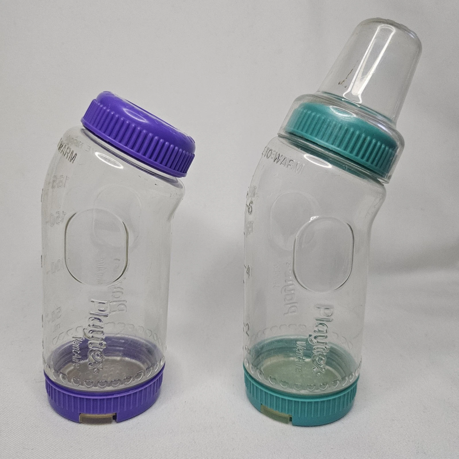 Lot Set of 2 Vintage VTG Playtex Vent Aire Baby Bottles 6 oz Green and Purple
