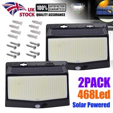 2x Solar PowerPIR Motion Sensor Wall Lights 468 LED Outdoor Garden Security Lamp