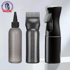 3-pcs Plastic Refillable Continuous Spray Bottles, Root Comb Applicator Bottle &