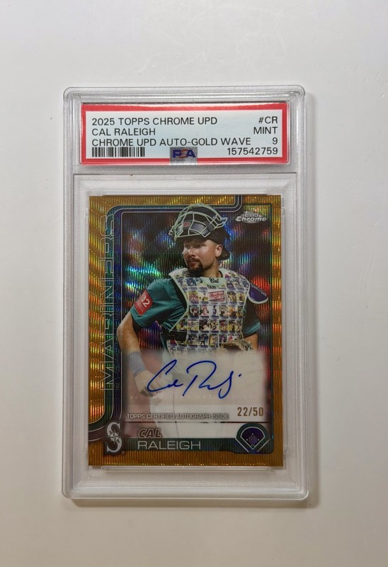 Cal Raleigh 2025 Topps Chrome Update Auto Gold Wave /50 PSA 9 Mariners #AC-CR SP