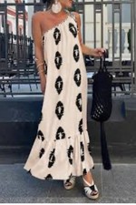 Pretty Garden Ivory One Shoulder Maxi Dress Lined Size Medium POCKETS!!
