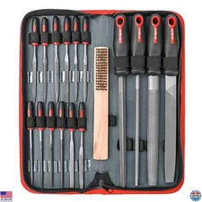 17-Piece Metal Hand & Needle File Tool Kit with Zipper Case & Brush