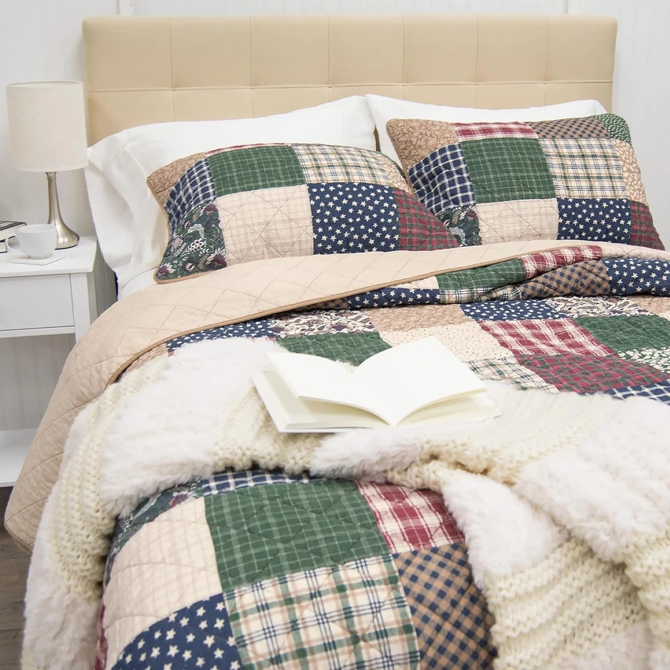 Juego de cama acolchado de algodón con retazos de paisley rústico - 3 piezas tamaño queen  Foto 4 de 4