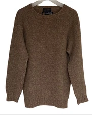 BEAMS PLUS Shetland Wool Crew Neck Knit Sweater Brown Made In Scotland