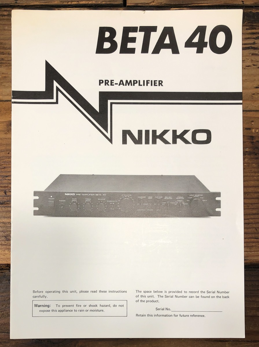 Nikko Beta 40 Preamplifier Owners / User Manual *Original*