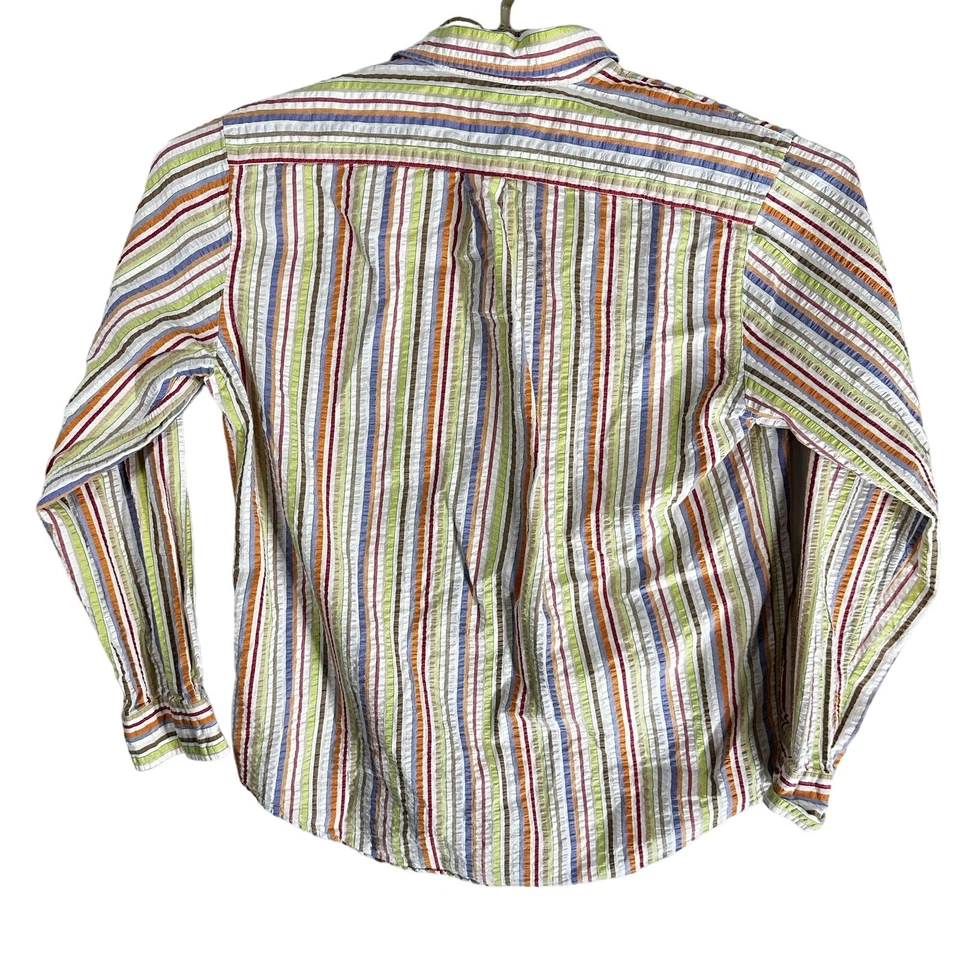 Lands End Shirt Men Size M Blue White Red Orange Green Striped Cotton Preppy Y2K - Image 3 of 4