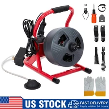 Drain Cleaner Machine 50FT x 5/16 In Portable Electric Drain Auger w/ 6 Cutters