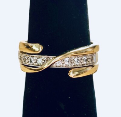 Lia Sophia Overlay 2-Tone Two Piece Removable Rings w/Cubic Zirconia Size 8