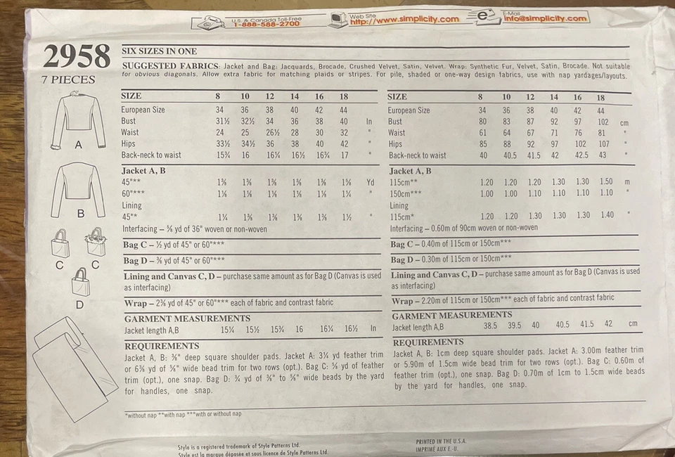 Style Bolero Jacket Bag Shawl Sewing Pattern Women’s 2958 A Size 8-18 - Image 2 of 2