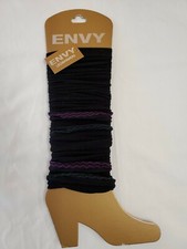 Envy Ladies Leg Warmers Black W/Green  Purple Designs One-Size BRAND NEW 
