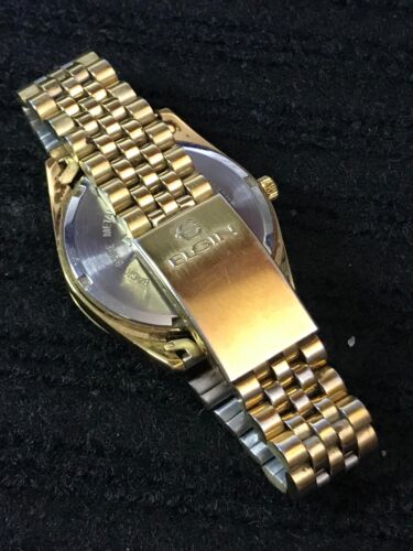Elgin Presidential 37mm Large Day/Date Golden Quartz Men's Watch, RUN (Lot2414) - Picture 10 of 12