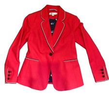 New Boden Red Cotton Piped Blazer Jacket Size 8p Nautical One Button Smart Women