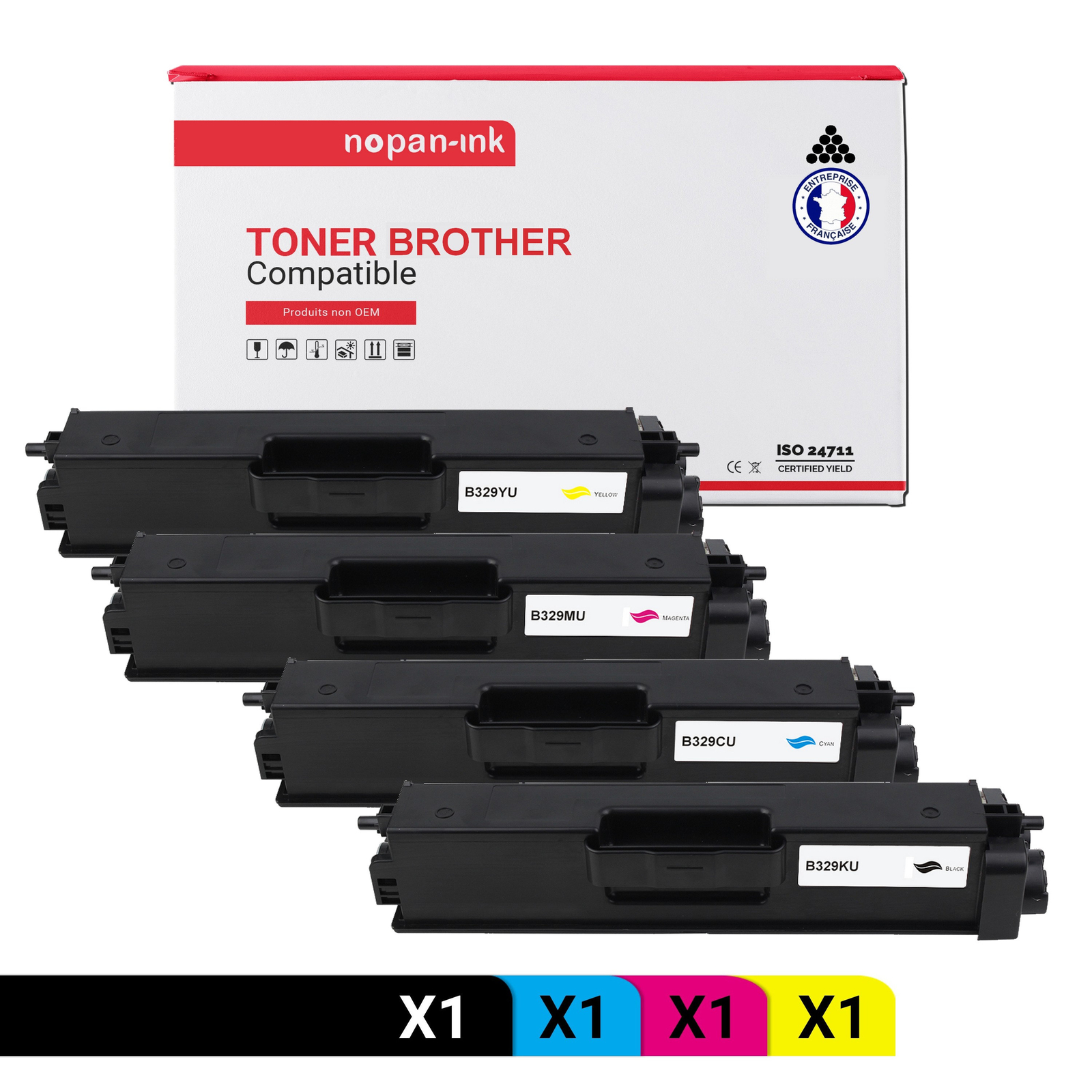 Toner TN329 compatible Brother pack de 4 cartouches NOPAN-INK noir et couleur pour imprimante