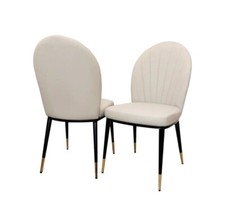 Image of Amelia Luxury Leather Italian Beige Gold Leg Dining Chair - NEW