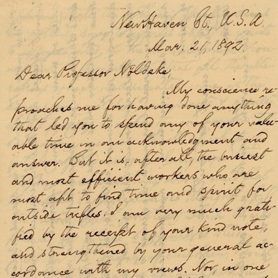 William Dwight Whitney Brief Sprachwissenschaft Theodor Nöldeke New Haven 1892