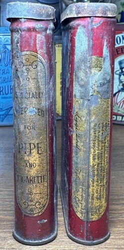 Antique WWI Era Lot 2 VELVET Smoking Letters Tobacco Vertical Pocket Tin Empty - Picture 8 of 10