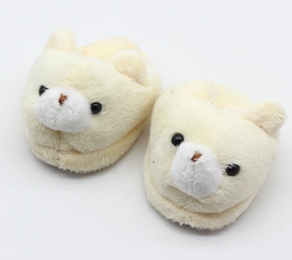 Slippers, Plush Cream Bear Slippers, for 18-Inch Dolls-image